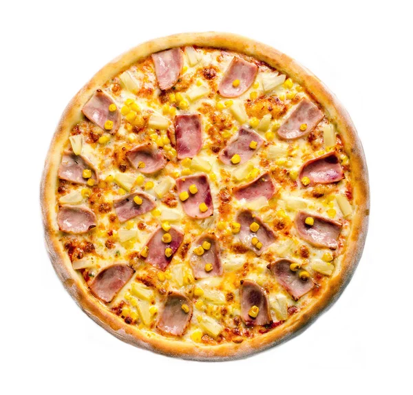 Beyaz arka plan üzerinde Hawai pizza Üstten Görünüm