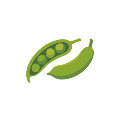 Bezelye tohumlu yeşil bezelye kabukları, izole edilmiş düz stil vektör çizimi