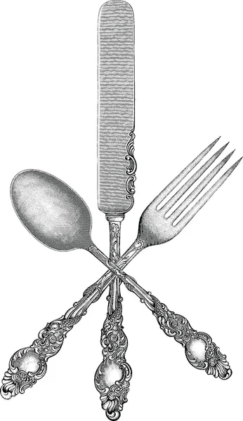 Ročníku ilustrace lžíci, nůž, vidlička — Stock fotografie