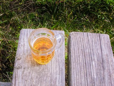 Bir bankta bira kupa