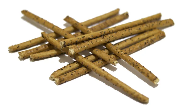 Palitos de pan con semillas de amapola aisladas —  Fotos de Stock