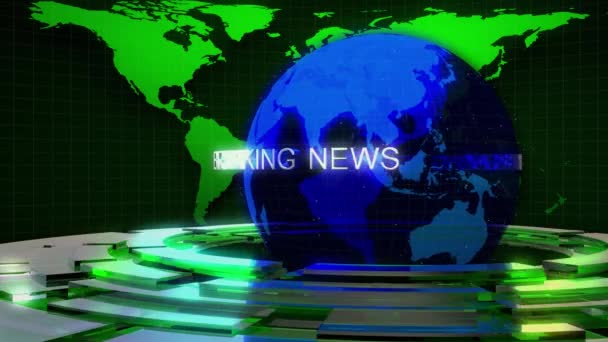 Breaking News záběry s Blue Earth a zelené čáry a Text — Stock video