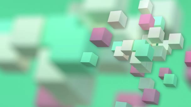 Fundo em movimento cubos diferentes cores bege luz verde rosa — Vídeo de Stock
