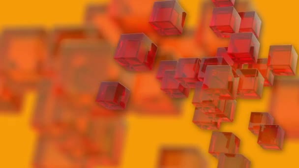 Фон вращения кубики красный и оранжевый цвета — стоковое видео