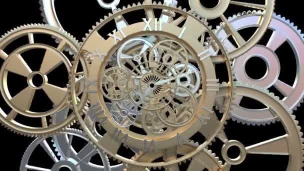 Orologio con ingranaggi rotanti e frecce — Video Stock