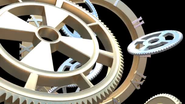 Clock with rotating gears and arrows — Stock Video