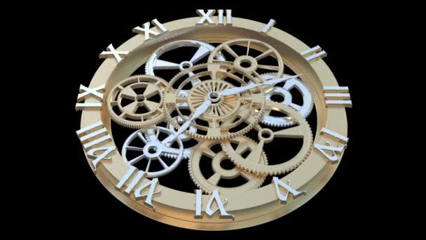 Clock with rotating gears and arrows — Stock Video