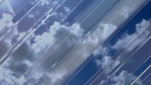 Achtergrond beelden blauwe wolken en glas lijnen — Stockvideo