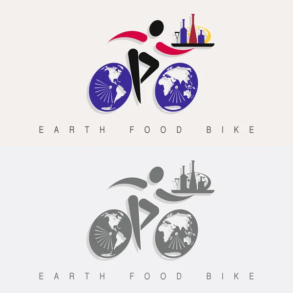 Эмблема пищевых байкеров; Велосипедист с подносом вектора логотипа вина — стоковый вектор