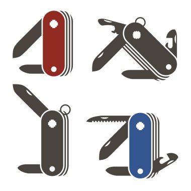 Katlanır Ordu bıçaklar düz simgeleri vektör seti