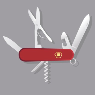 Kırmızı İsviçre bıçak, kırmızı çok aletli, çok amaçlı penknife izole vektör