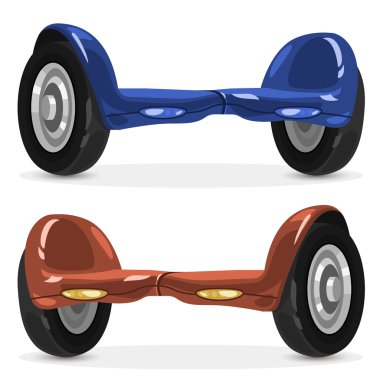 Mavi ve Turuncu Hoverboard scooter; Elektrikli iki Wheels Balance gyroboard vektör beyaz izole; Kendi kendine dengeleme scooter
