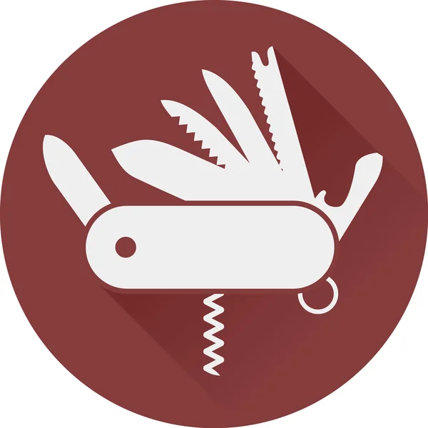 Складной армейский нож плоский иконка вектор; Складной нож логотип в круге; многоинструментальный инструмент знак вектор изолирован; Швейцарский многоинструментальный плоский иконка — стоковый вектор