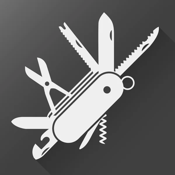 Вектор плоского значка складаного ножа; Складаний армійський ніж; Багатоінструментний знак інструменту вектор ізольовано; Багатоінструментний білий плоский значок — стоковий вектор