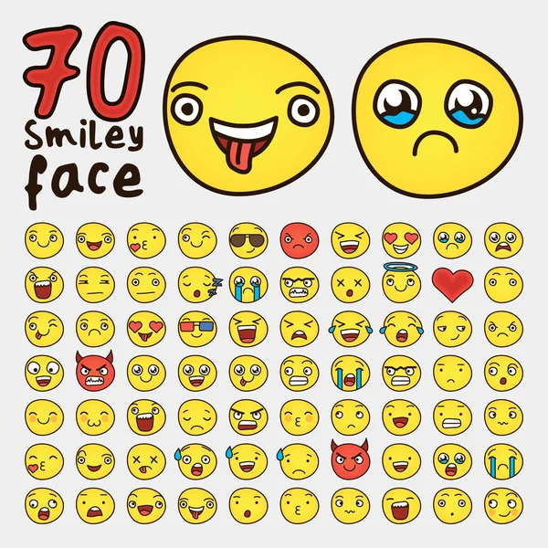 Uppsättning 70 gul olika smiley face Vector — Stock vektor