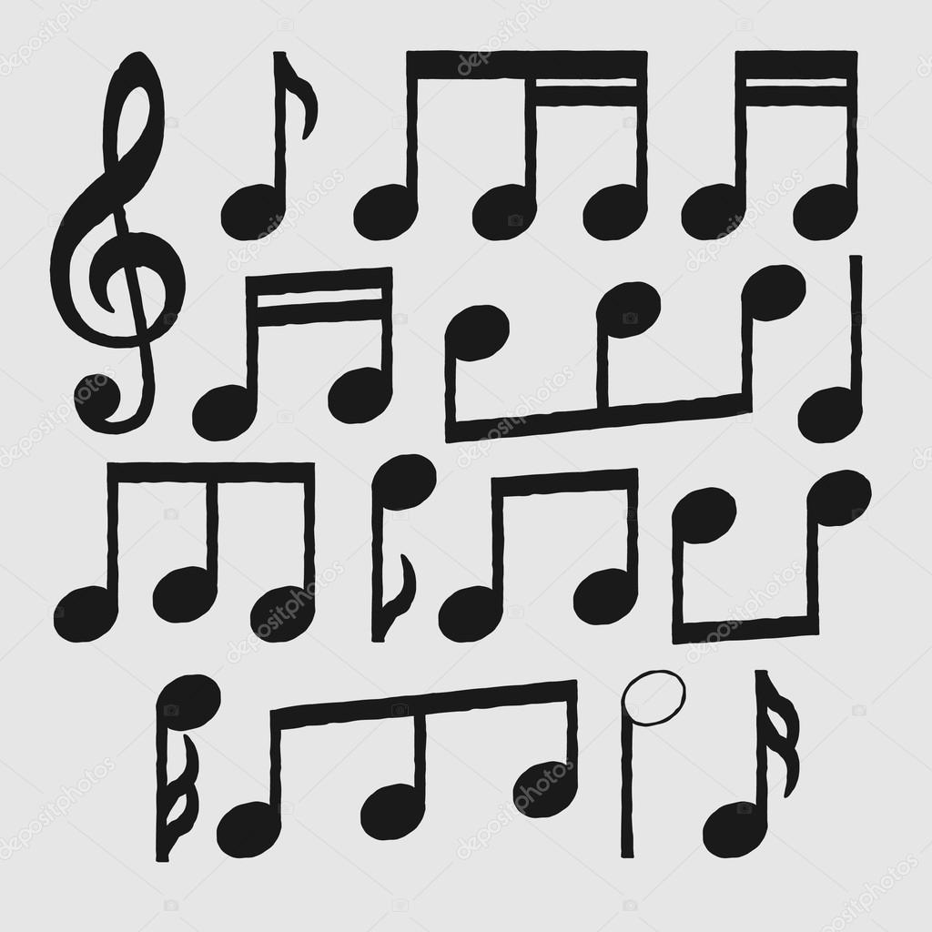 Set of black musical note; musical notes flat icons