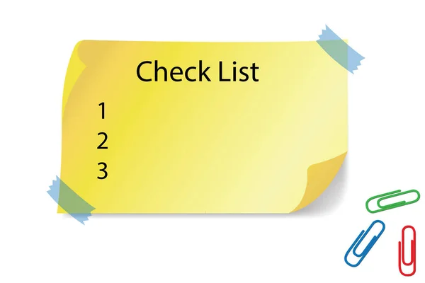 Lista Verificación Palabra Escrita Notas Amarillas Pegajosas — Foto de Stock