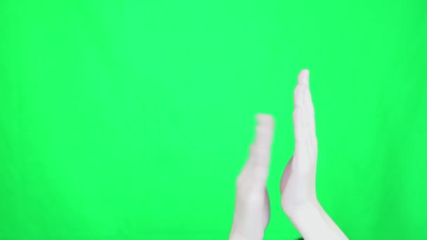Kvinde Hænder Arme Klappe Bifald Bravo Gestus Isoleret Grøn Skærm – Stock-video