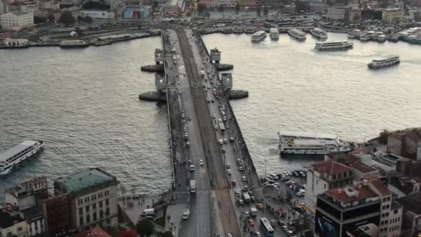 Stanbul Turkije December 2020 Galata Brug Uit Istanbul Eminonu Luchtfoto — Stockvideo