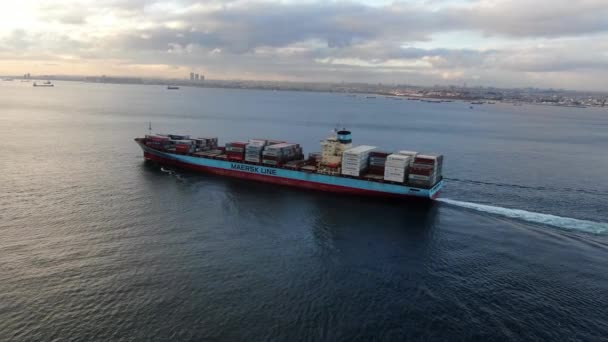 Istanbul Turkey December 2020 Aerial Top View Container Cargo Ship — Vídeo de stock