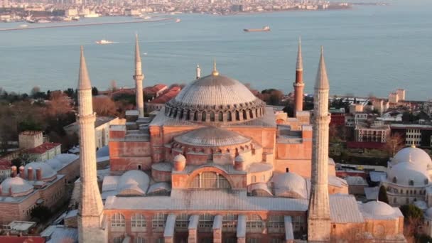 Drone Shots Istanbul Hagia Sophia Museum Bij Zonsopgang Hagia Sophia — Stockvideo