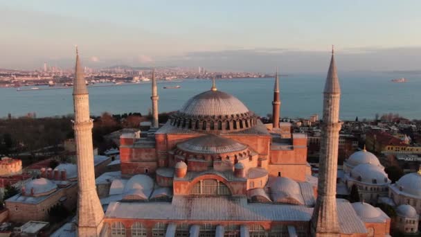 Drone Shots Istanbul Hagia Sophia Museum Sunrise 소피아 모스크 — 비디오