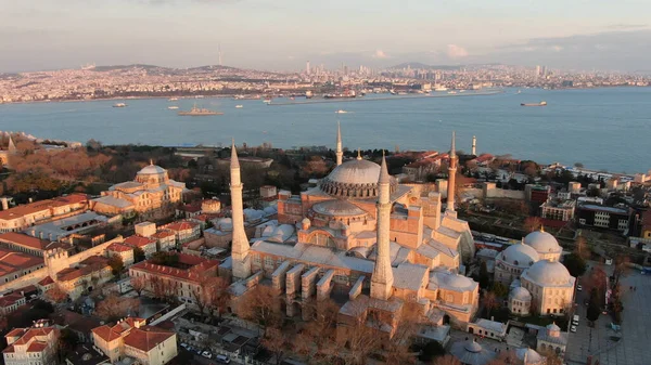 Ayasofya Müzesi Üzerindeki Hava Manzarası Büyük Kubbeli Eski Bizans Kilisesi — Stok fotoğraf