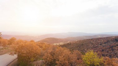 Ağaçlar ve dağlarla dolu güzel sonbahar manzarası