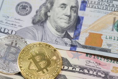Dolar ve bitcoin 'ler yakın plan, finansal geçmiş 