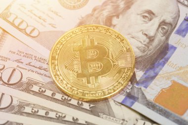 Dolar ve bitcoin 'ler yakın plan, finansal geçmiş 