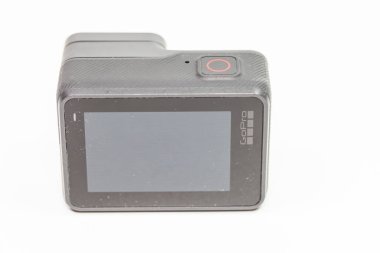 ANKARA, TURKEY 20 Mayıs 2018: GoPro Hero 6 Black. 4k Ultra HD video destekler 60 fps ve 1080p kadar 240 fps. Yepyeni su geçirmez kamera beyaz arkaplanda izole edildi