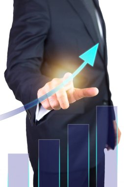 Sanal ekranda parlayan ok tuşuna basan işadamı eli