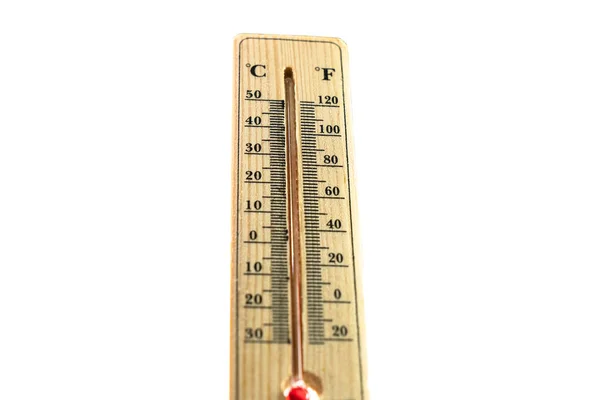 温度计在非常炎热的天气 高温或温暖的环境的概念 天空中的温度计 — 图库照片