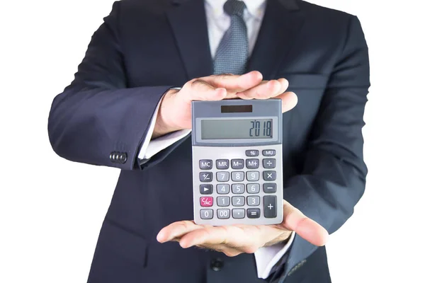 Homme Affaires Montrant Une Calculatrice — Photo