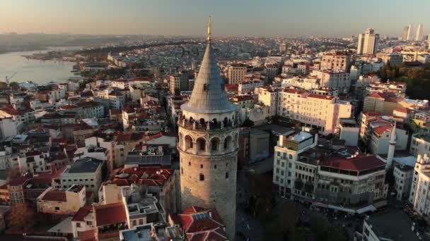 Torre Galata Com Vista Aérea Com Chifre Dourado Istanbul Vista — Vídeo de Stock