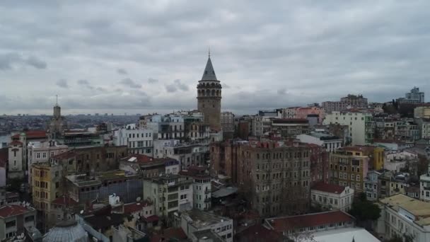 Torre Galata Com Vista Aérea Com Chifre Dourado Istanbul Vista — Vídeo de Stock