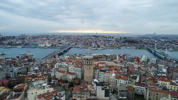 Vue Aérienne Tour Galata Avec Golden Horn Istanbul Vue Aérienne — Photo