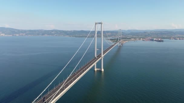 Osman Gazi Bridge Leteckého Pohledu Zavěšení Mostu Vozidla Provoz — Stock video