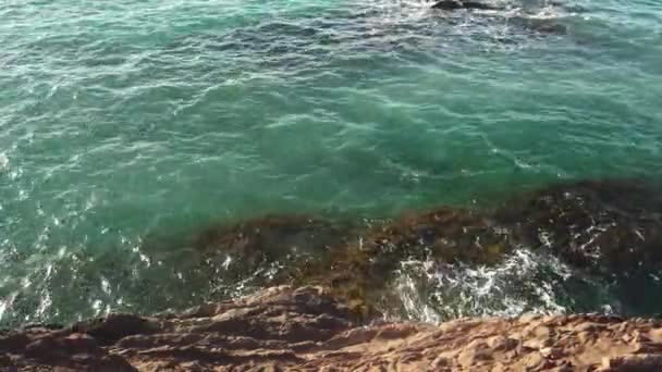 小石の上で波が閉じる 海のサーフィン 波は海岸の小石で動く 夏の海と海岸の休日のコンセプト — ストック動画