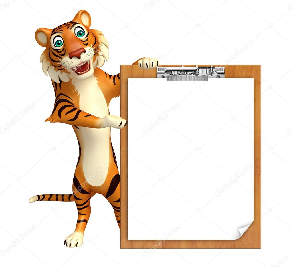 Tiger cartoon character with exam pad 