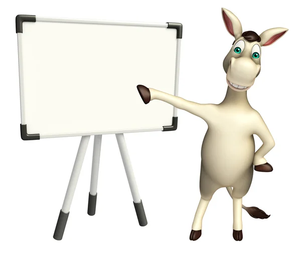 Lindo personaje de dibujos animados burro con tablero blanco — Foto de Stock