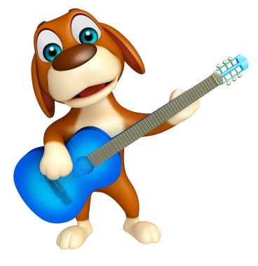 eğlenceli köpek çizgi film karakteri gitar ile