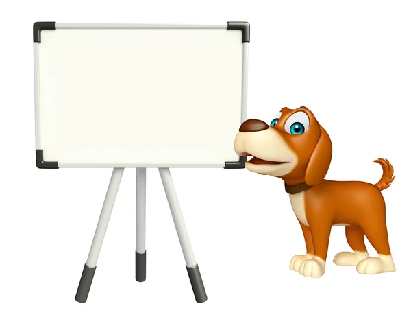 Roztomilý pes kreslená postava s bílou tabuli — Stock fotografie