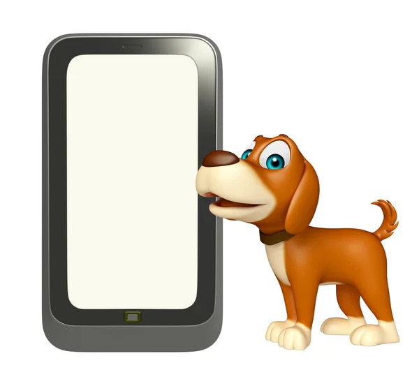 携帯電話でかわいい犬漫画のキャラクター — ストック写真