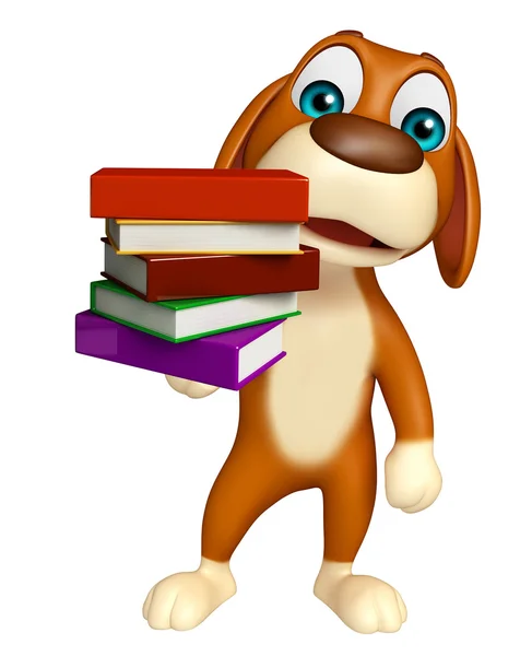 Divertido perro personaje de dibujos animados con pila de libros — Foto de Stock