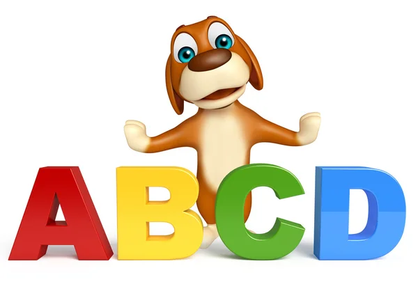 Lindo perro personaje de dibujos animados con signo ABCD — Foto de Stock