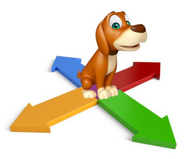 sevimli köpek çizgi film karakteri ok işareti ile