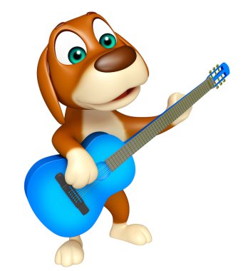 eğlenceli köpek çizgi film karakteri gitar ile