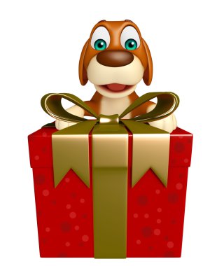  Köpek çizgi film karakteri ile hediye kutusu