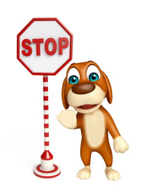 Köpek çizgi film karakteri dur işareti ile